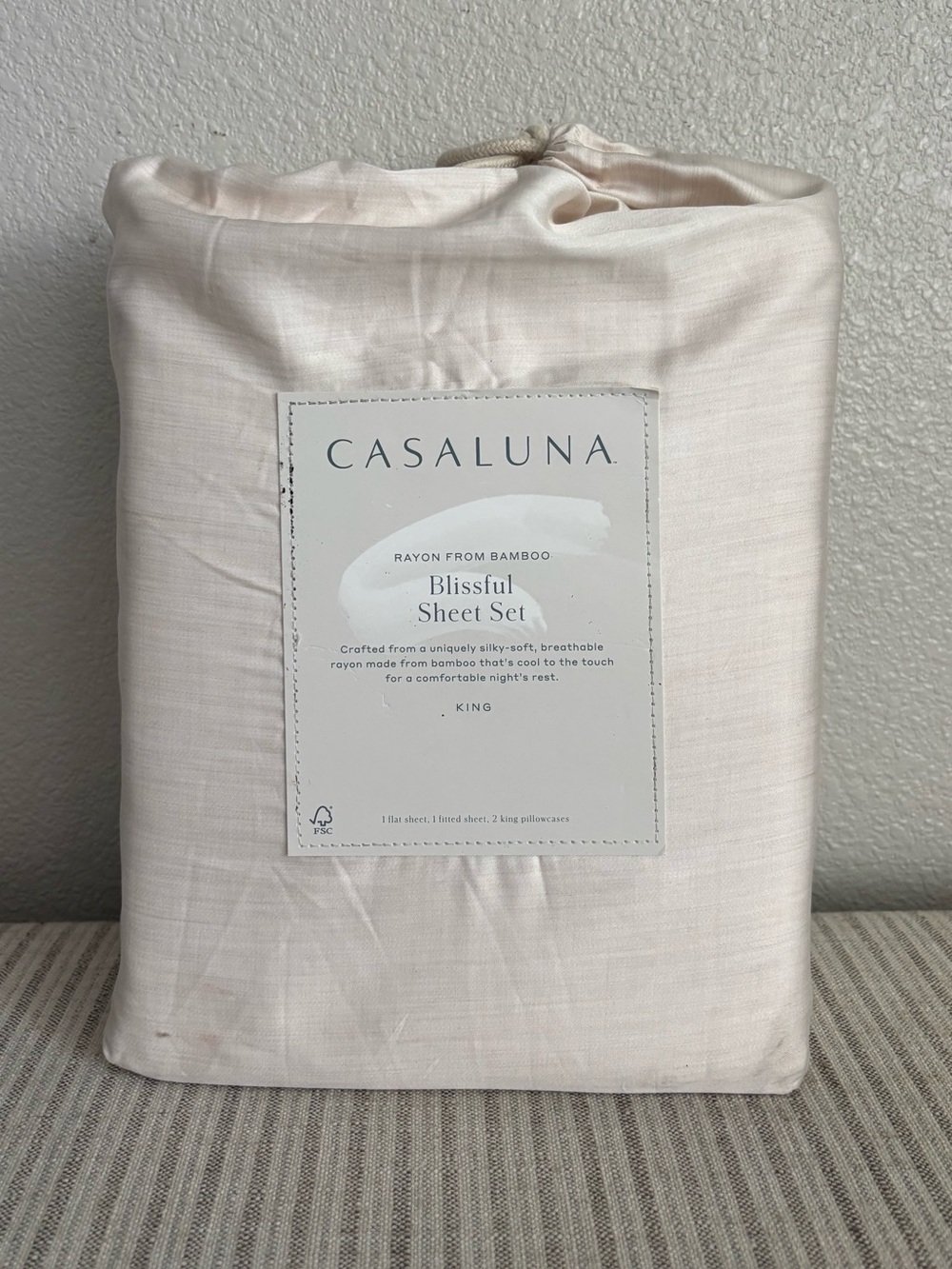 NWT King 400 Thread Count Rayon from Bamboo Sheet Set Natural - Casaluna